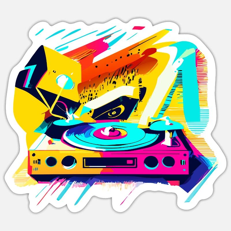 Platine vinyle style graffiti - Sticker taille S (10 x 10 cm) - blanc mat