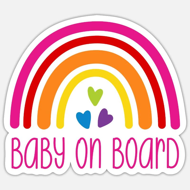 Boho Regenbogen bunt - Baby on Board - Sticker Größe S (10 x 10 cm) - Mattweiß