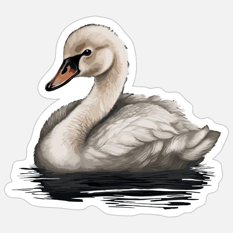 Bébé cygne Oiseau Poussin - Sticker taille S (10 x 10 cm) - blanc mat