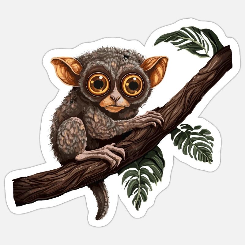 Leprechaun Lemur Bébé Singe Primate sur branche Sticker taille S (10 x 10 cm)