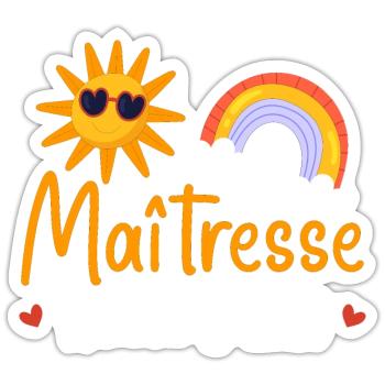 Maitresse retraitée 2023 cadeau maîtresse d'école - Sticker taille S (10 x 10 cm) - blanc mat - Devant