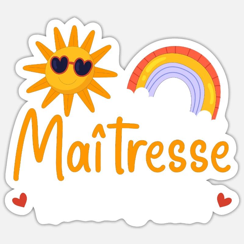 Maitresse retraitée 2024 cadeau maîtresse d'école - Sticker taille S (10 x 10 cm) - blanc mat