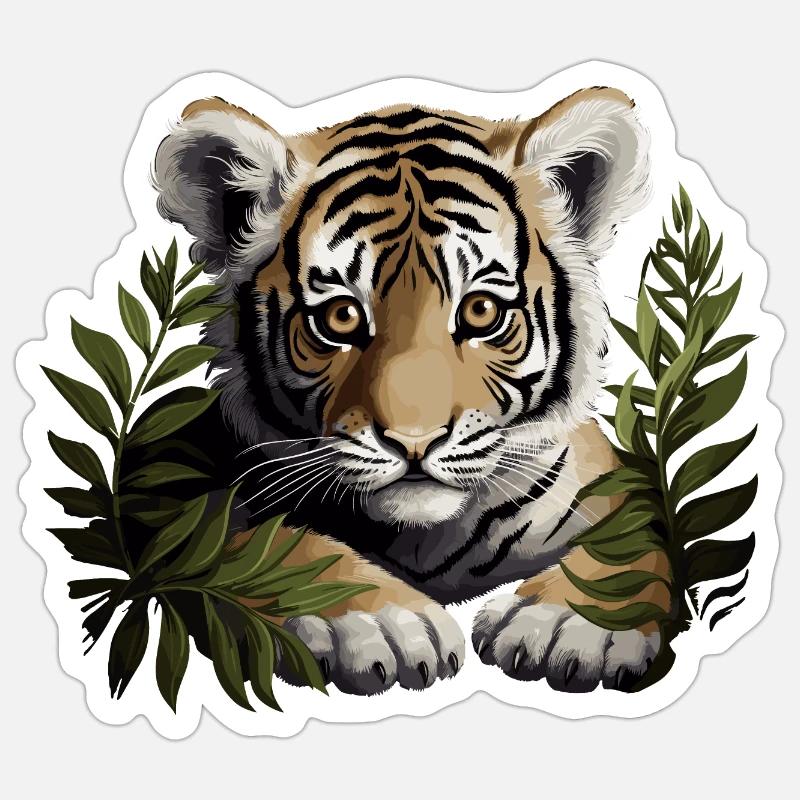 Bébé tigre Wildcat Jungle - Sticker taille S (10 x 10 cm) - blanc mat