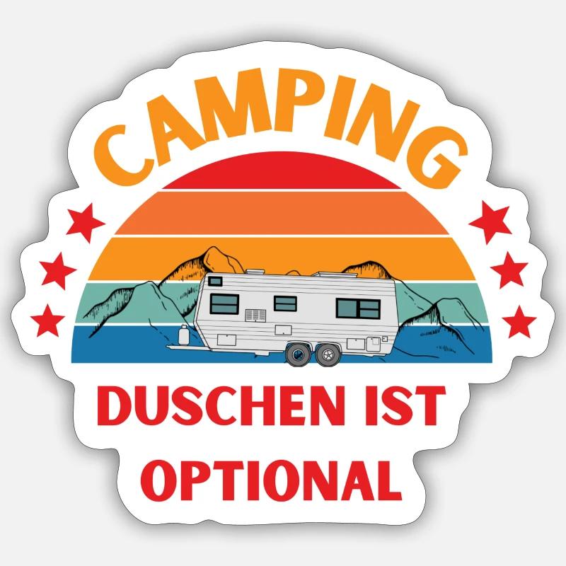 Drôle de slogan de camping. La douche est facultative Sticker taille S (10 x 10 cm)