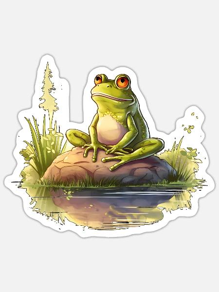 Frosch träumt in der Abendsonne - Sticker Größe S (10 x 10 cm) - Mattweiß