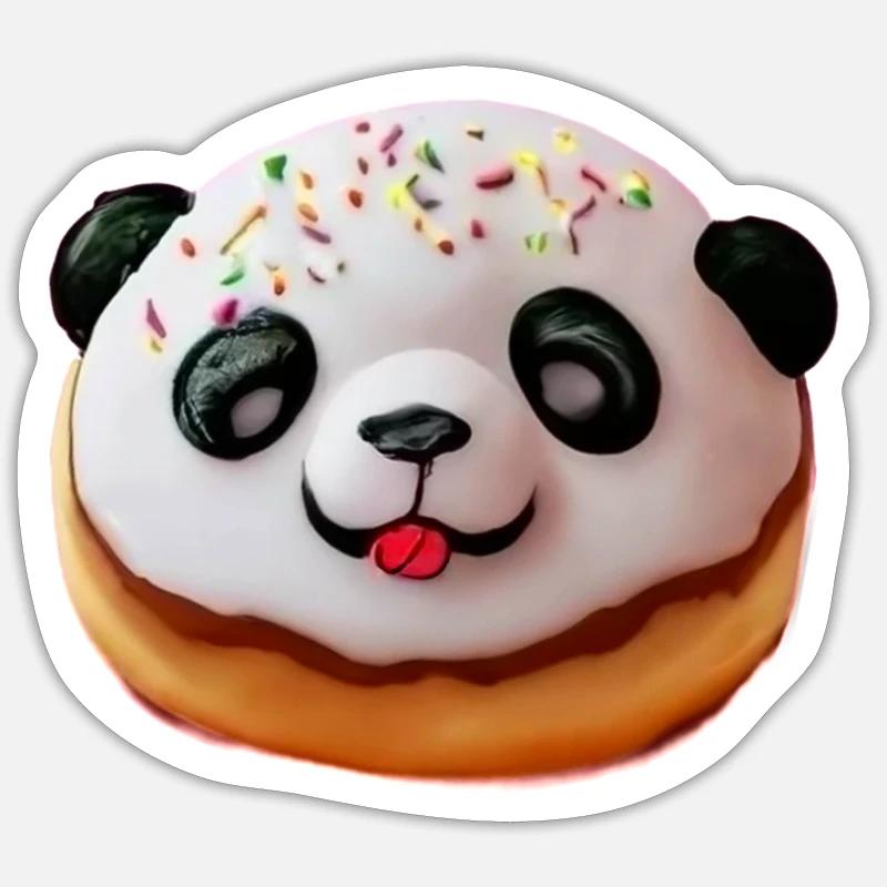 Bébé Panda Donut - Sticker taille S (10 x 10 cm) - blanc mat
