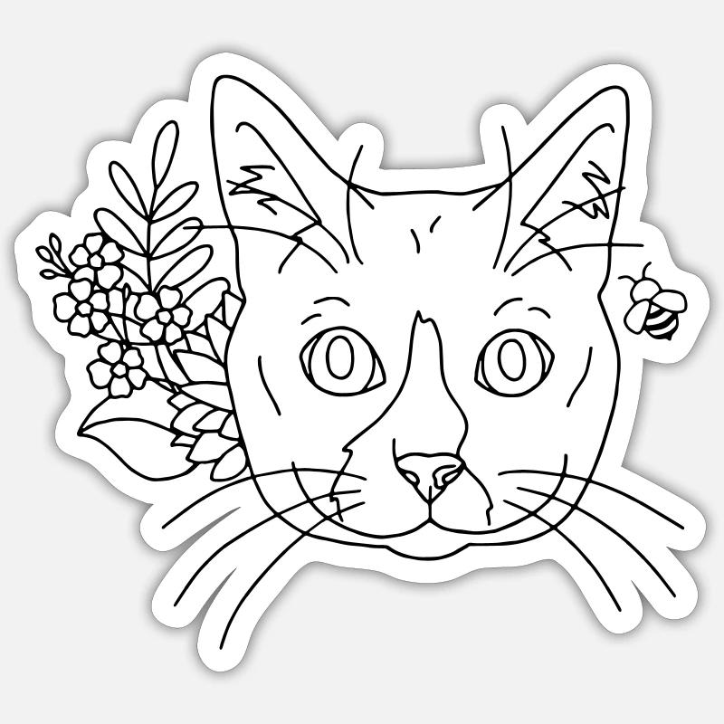 fleurs de chat - Sticker taille S (10 x 10 cm) - blanc mat