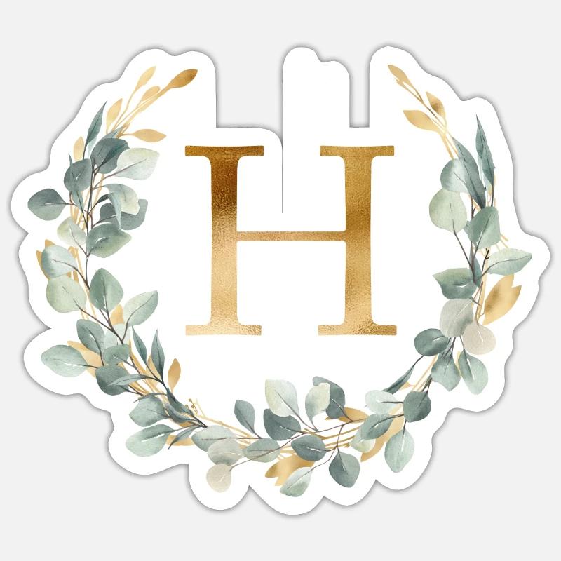 H Monogram Eucalyptus Wreath Sticker size S (10 x 10 cm)