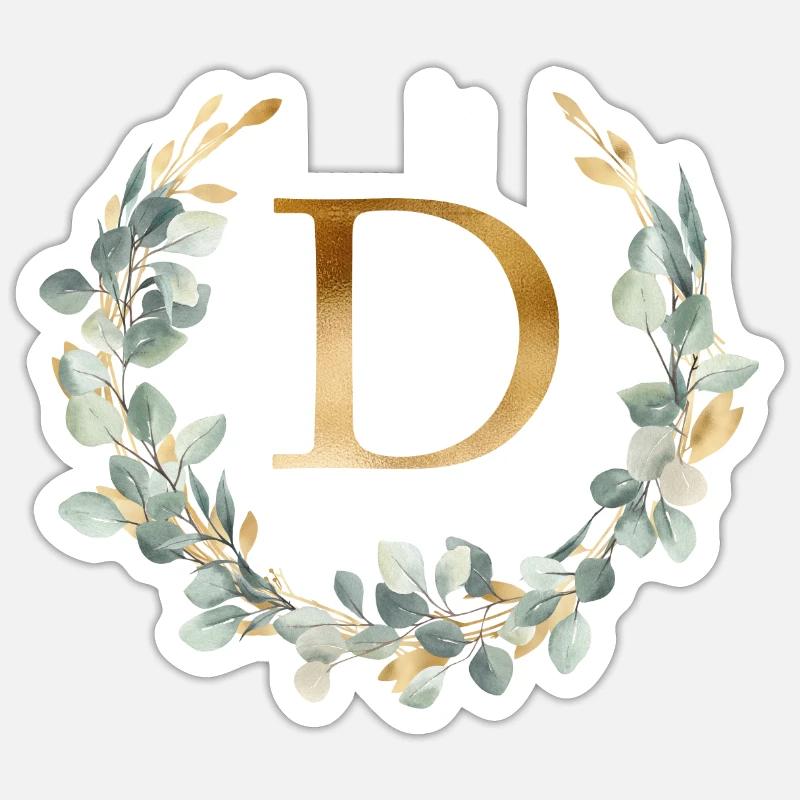 D Monogramm Eukalyptus Kranz - Sticker Größe S (10 x 10 cm) - Mattweiß
