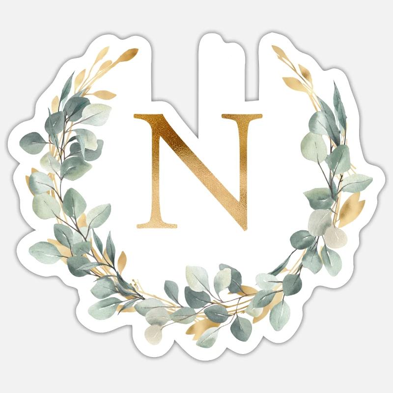 N Monogramm Eukalyptus Kranz Sticker Größe S (10 x 10 cm)