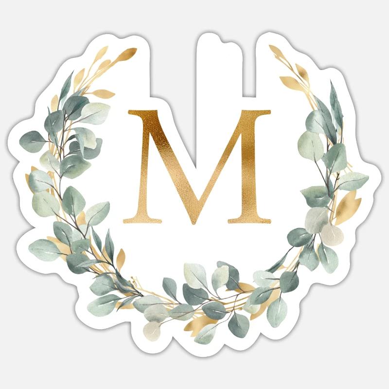 M Monogramm Eukalyptus Kranz Sticker Größe S (10 x 10 cm)