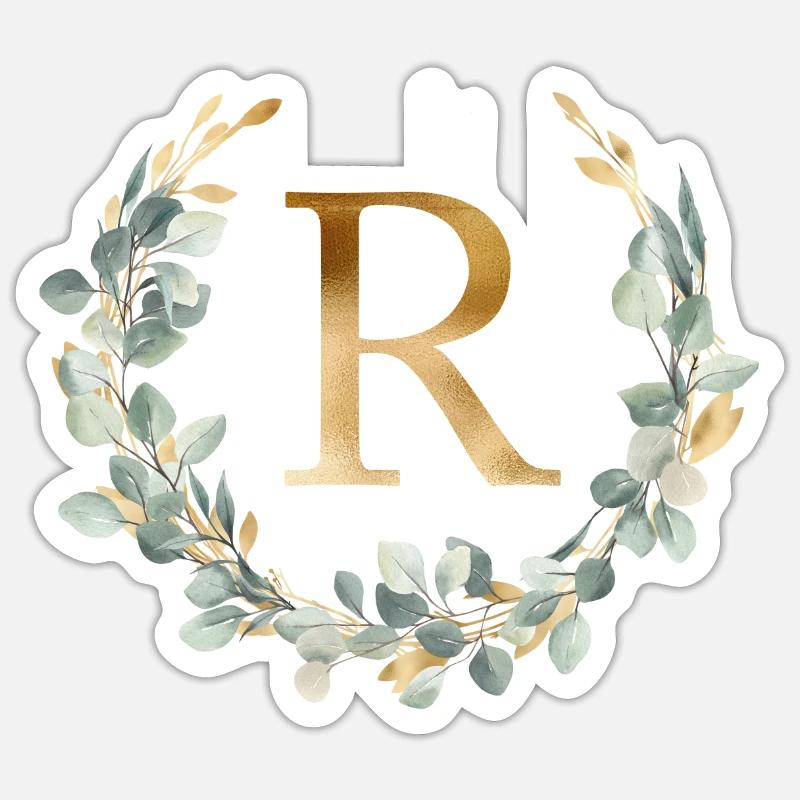 R Monogramm Eukalyptus Kranz - Sticker Größe S (10 x 10 cm) - Mattweiß
