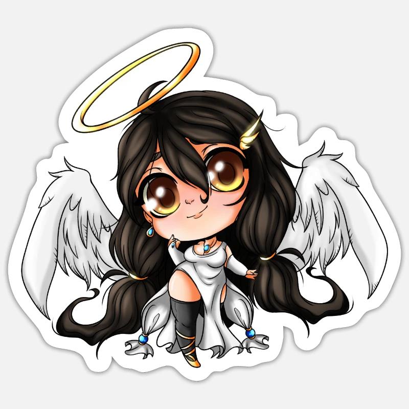 Chibi Engel Mädchen - Sticker Größe S (10 x 10 cm) - Mattweiß