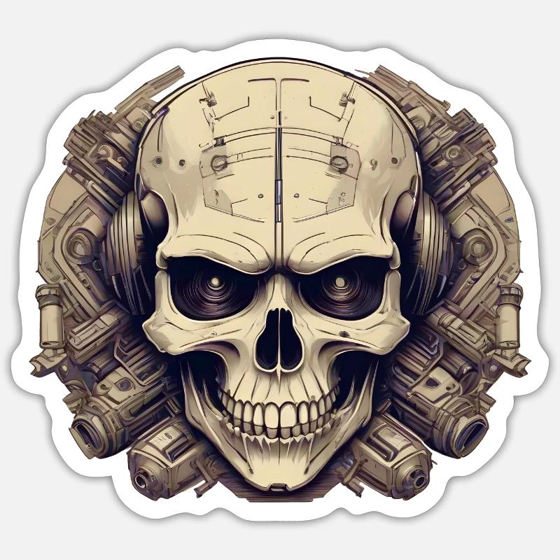 Bionic Schädel - Comic-Stil Logo - Sticker Größe S (10 x 10 cm) - Mattweiß