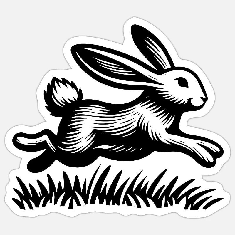 Der Springende Hase - Sticker Größe S (10 x 10 cm) - Mattweiß