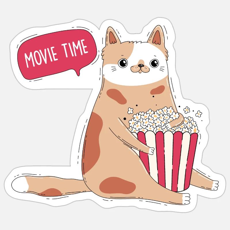 Chat et maïs soufflé - Sticker taille S (10 x 10 cm) - blanc mat