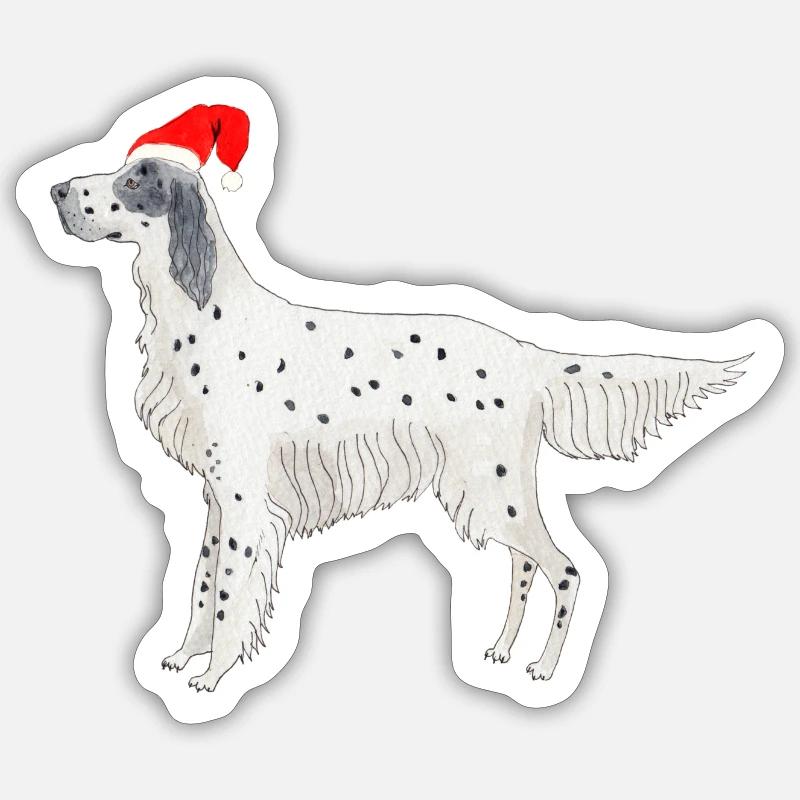 Setter anglais Fundogs Noël - Sticker taille S (10 x 10 cm) - blanc mat