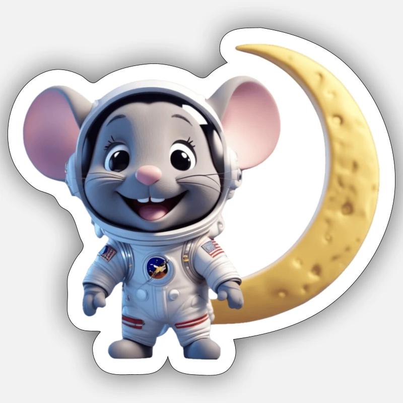Souris de l’espace - Sticker taille S (10 x 10 cm) - blanc mat