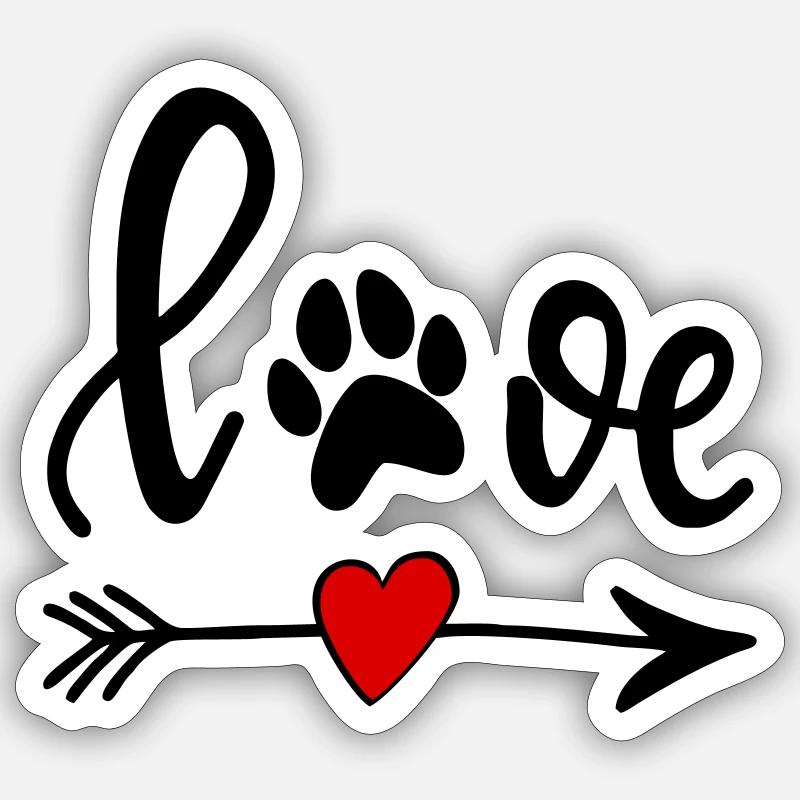 Love mit Hundepfote - Pfeil mit Herz - Sticker Größe S (10 x 10 cm) - Mattweiß