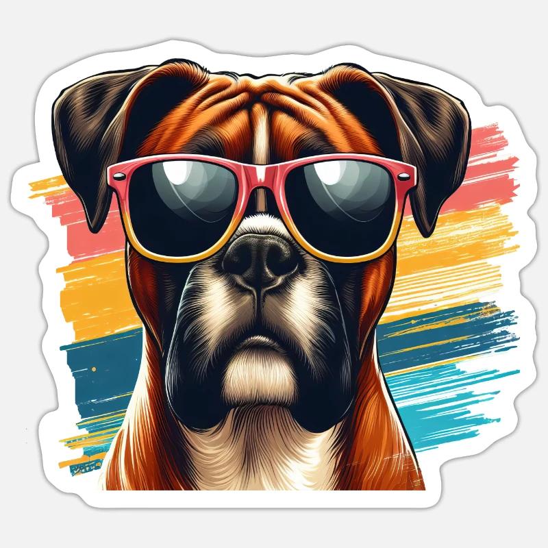 Art de chien Boxer mignon - Sticker taille S (10 x 10 cm) - blanc mat