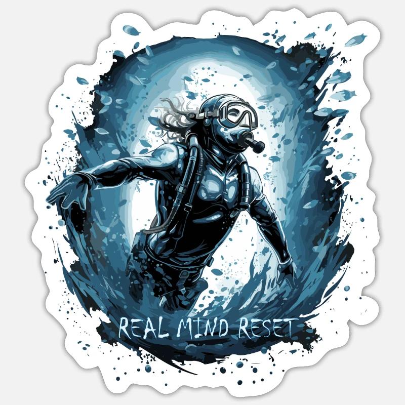 Diving Diver Real Mind Reset - Meilleures ventes de plongée Sticker taille S (10 x 10 cm)