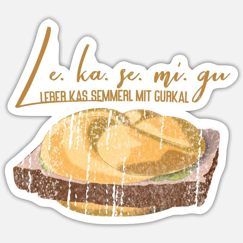 Leberkäs Semmerl with gherkins – dialect - Sticker size S (10 x 10 cm) - white matte