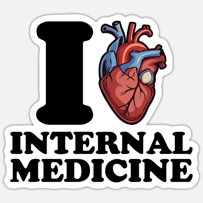 J’adore la médecine interne - Sticker taille S (10 x 10 cm) - blanc mat