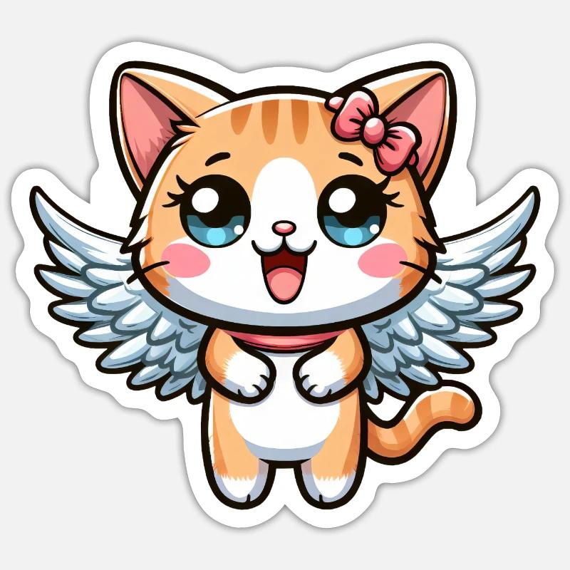 Süßer Katzenengel Comic - Sticker Größe S (10 x 10 cm) - Mattweiß