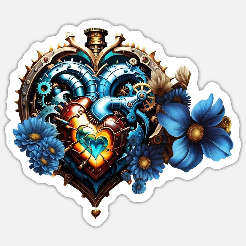 Awesome Steampunk Heart - Sticker size S (10 x 10 cm) - white matte