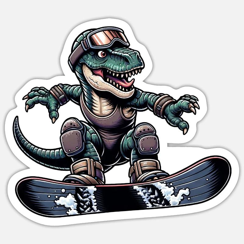 T-Rex Dino Snowboarder - Sticker size S (10 x 10 cm) - white matte