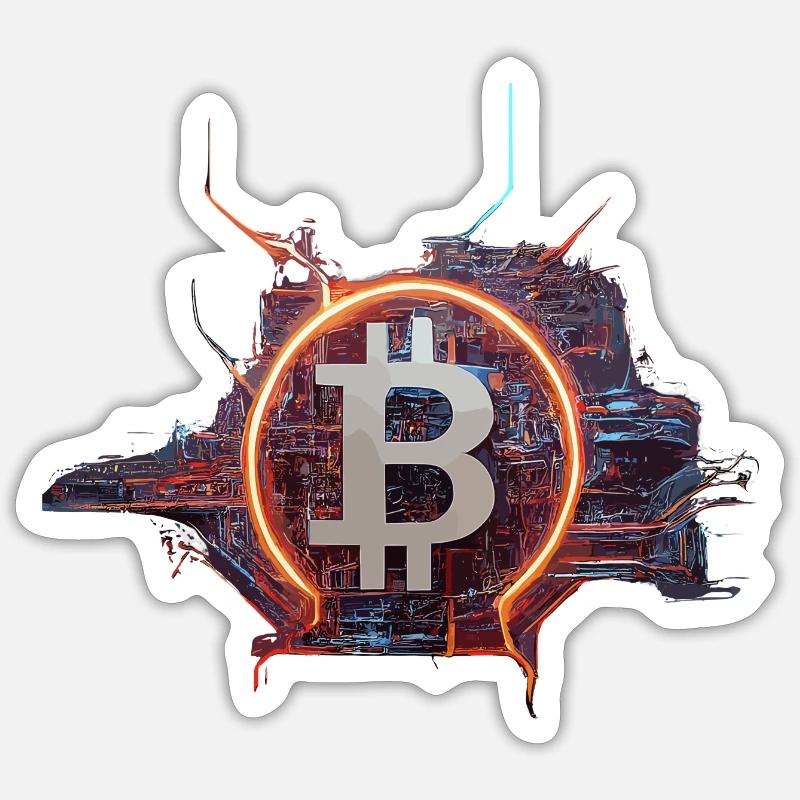 Conception cyber-moderne du Bitcoin - Sticker taille S (10 x 10 cm) - blanc mat