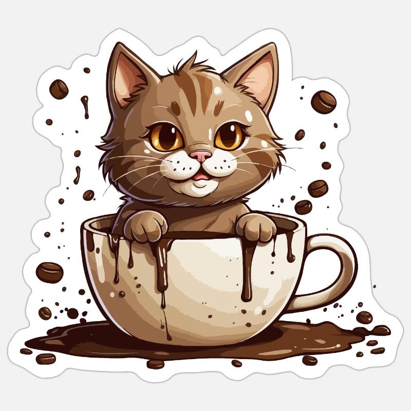 KATZEN LIEBE KAFFEE KATZE - Sticker Größe S (10 x 10 cm) - Mattweiß