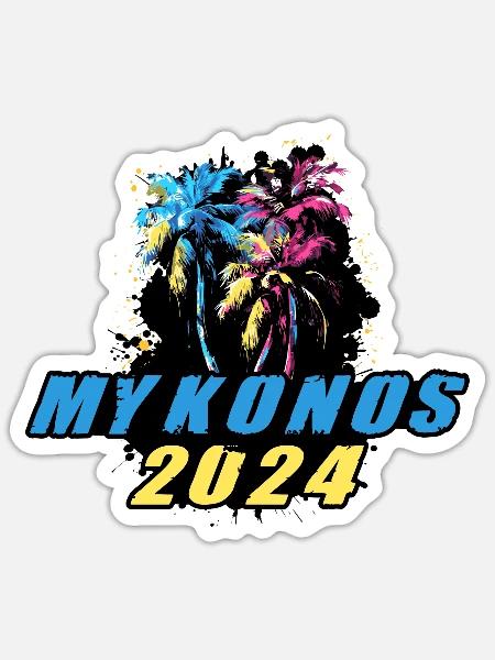 Mykonos 2024 Urlaub Palmen Bunt - Sticker Größe S (10 x 10 cm) - Mattweiß