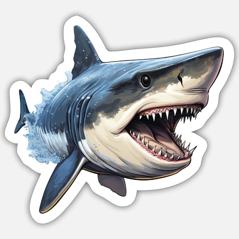 Requin vorace - Sticker taille S (10 x 10 cm) - blanc mat