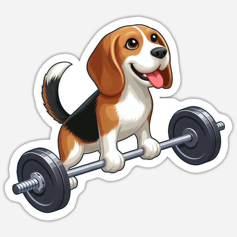 Beagle Gewichtheber Workout Kraft - Sticker Größe S (10 x 10 cm) - Mattweiß