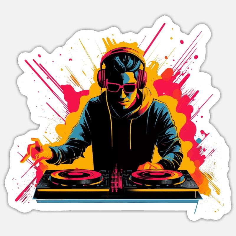 DJ Synthwave des années 90 - Sticker taille S (10 x 10 cm) - blanc mat