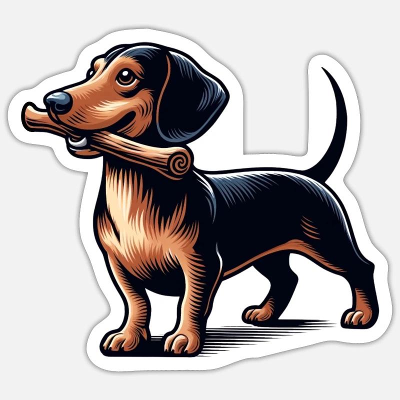 Dackel Jagdhund mit Stöckchen Hunde Hund - Sticker Größe S (10 x 10 cm) - Mattweiß