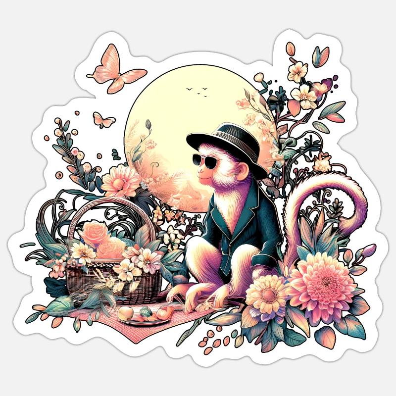 Affe beim Picknick Sticker Größe S (10 x 10 cm)