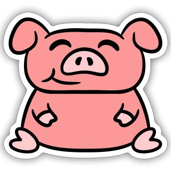 Sitzendes Schwein Liebe Kleines Süßes Schweinchen - Sticker Größe S (10 x 10 cm) - Mattweiß - Vorne