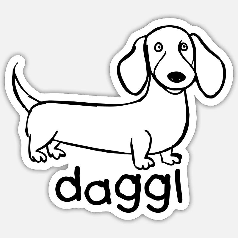 Dessin d’enfant Daggl, teckel, teckel - Sticker taille S (10 x 10 cm) - blanc mat