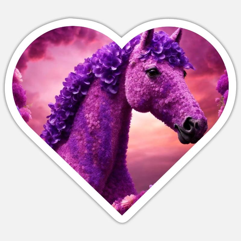 Pferd mit lila Blüten Sticker Größe S (10 x 10 cm)