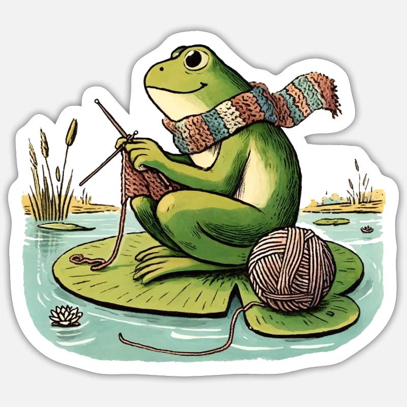 Knitting Frog - Sticker size S (10 x 10 cm) - white matte