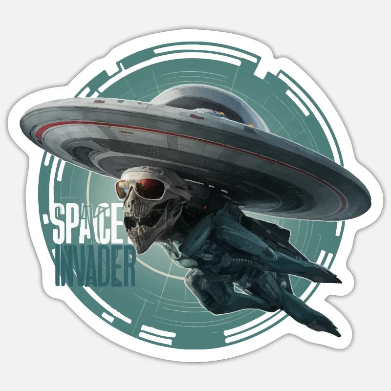 ALIEN UFO, SPACE INVANDER Sticker size S (10 x 10 cm)