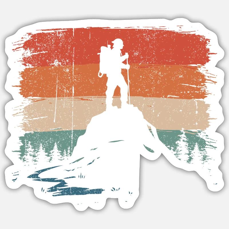 Hiker on Peak Sunset - Sticker size S (10 x 10 cm) - white matte