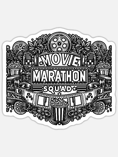 Movie Marathon Squad 2 - Sticker Größe S (10 x 10 cm) - Mattweiß