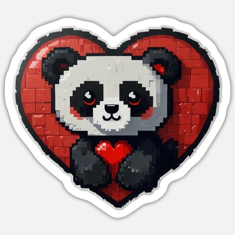 Pixel-Panda mit großem Herz Sticker Größe S (10 x 10 cm)
