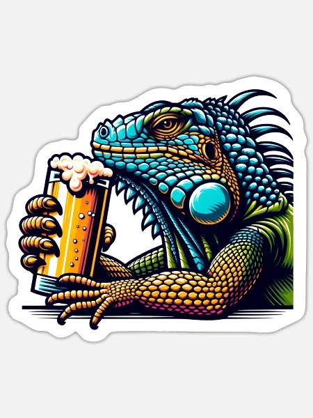Leguan Bier - Sticker Größe S (10 x 10 cm) - Mattweiß