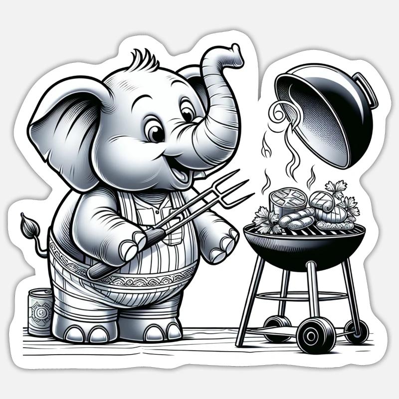 Mignon BBQ éléphant - Sticker taille S (10 x 10 cm) - blanc mat