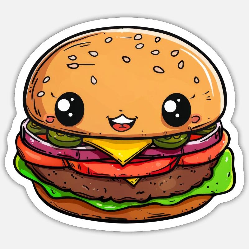 Lustiger Burger Comic - Sticker Größe S (10 x 10 cm) - Mattweiß