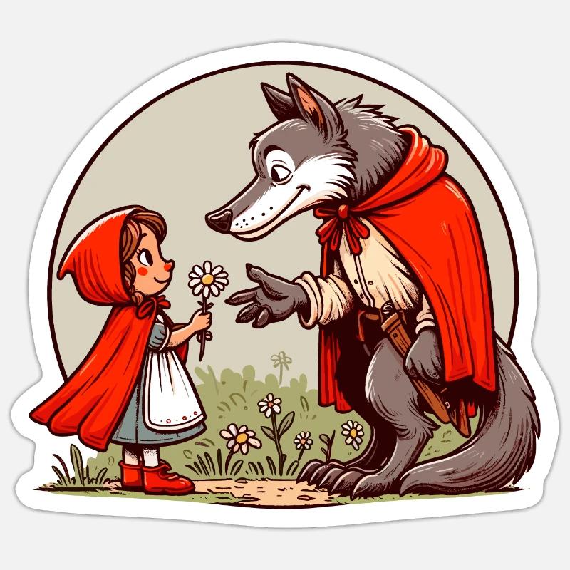 Rotkäppchen Märchen Wolf Niedlich Märchenfigur - Sticker Größe S (10 x 10 cm) - Mattweiß